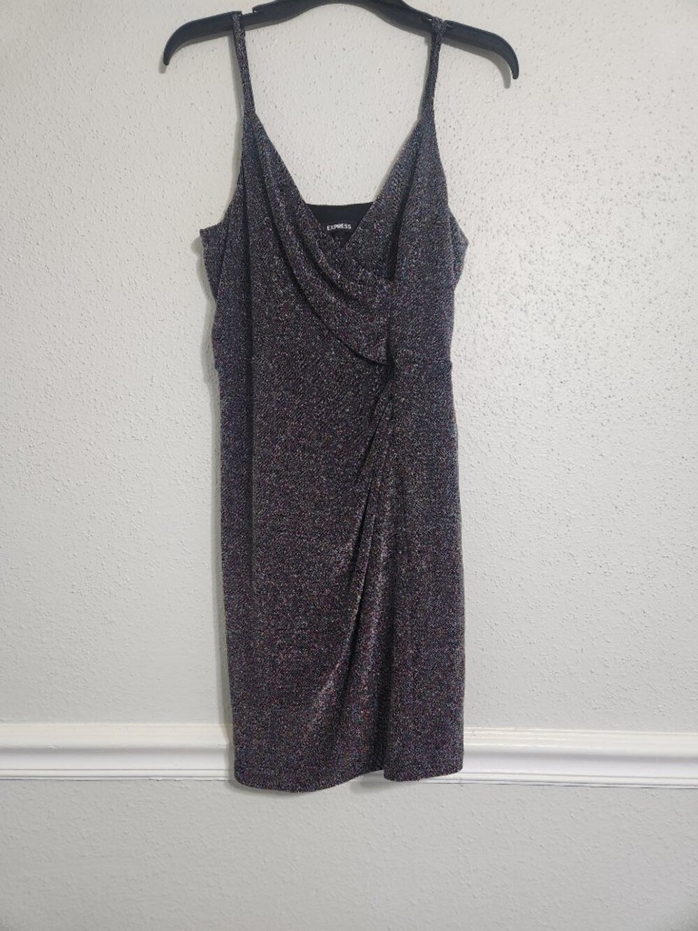 Express Multi-color Metallic Surplice Pleated Cami Cocktail Mini Dress Size L